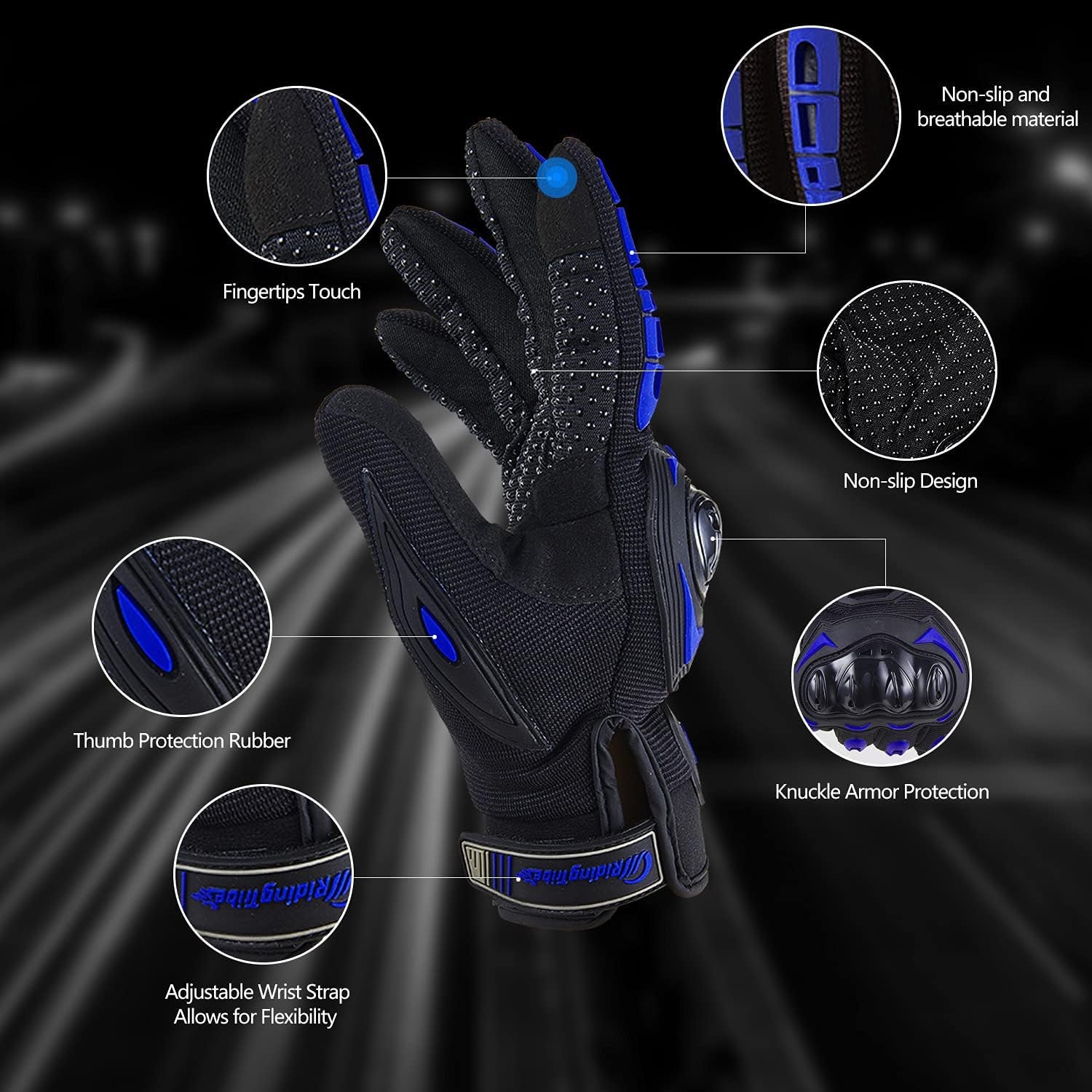 Motorcycle Gloves for Men and Women Touchscreen Guantes Para Motocicleta Hombre for Powersports BMX ATV MTB Motocross Scooter Dirt Bike Riding Gloves Motorcycle Mens Helmets Accessories(L, Blue)