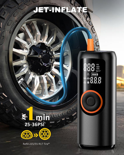 Tire Inflator Portable Air Compressor, Electric Air Pump 4X Super Fast Inflation Air Compressor for Car Tires Gauge Pressure USB C Rechargeable Power Bank Tire Pump with LED for Car Motor Bike Ball