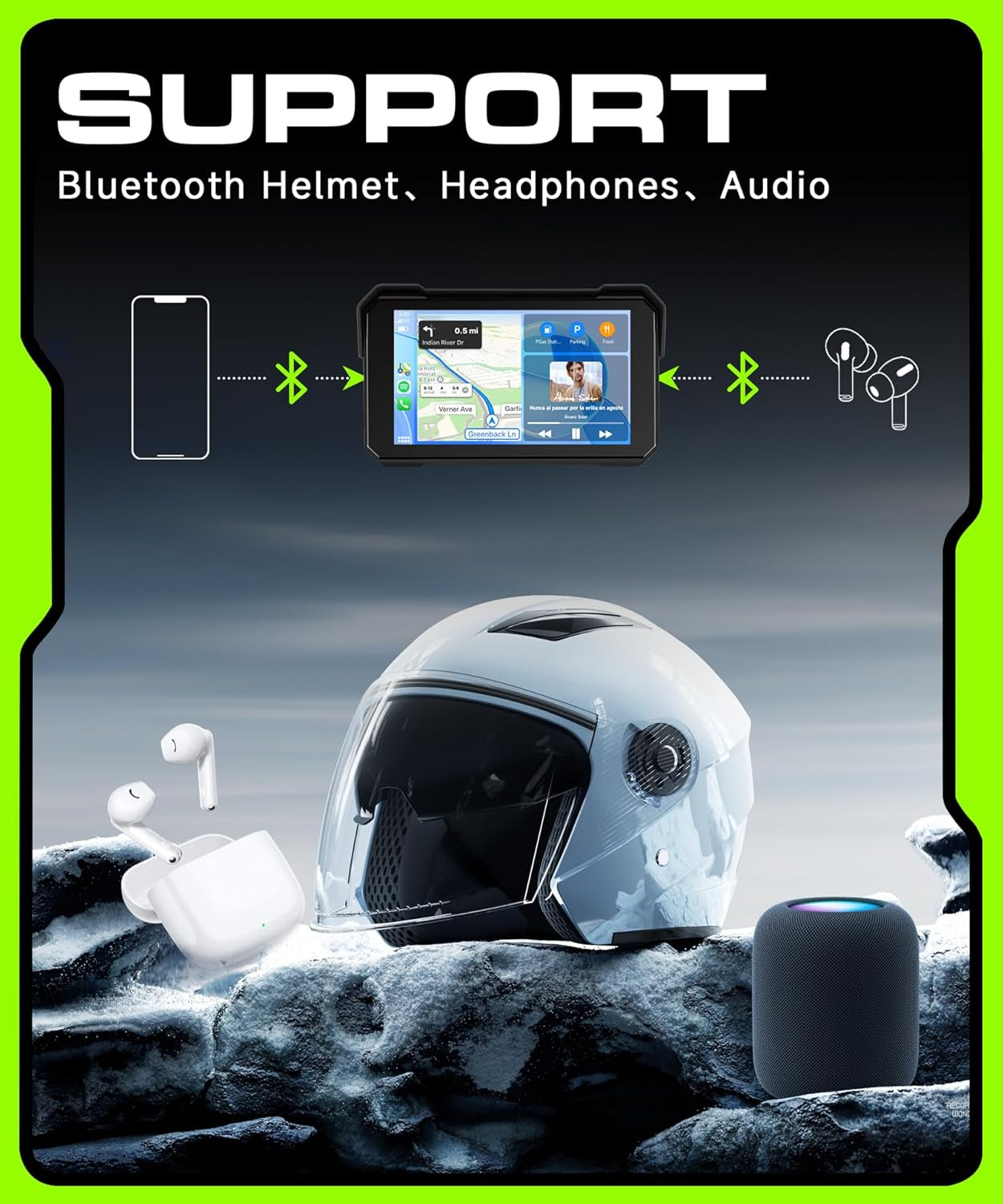 Motorcycle Carplay Screen 5 Inch Portable Wireless Carplay Android Auto for Motorbike Waterproof Touchscreen, Supports GPS Navigation, Bluetooth, IP68 Waterproof for Motorbike