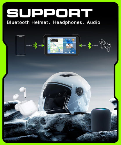 Motorcycle Carplay Screen 5 Inch Portable Wireless Carplay Android Auto for Motorbike Waterproof Touchscreen, Supports GPS Navigation, Bluetooth, IP68 Waterproof for Motorbike